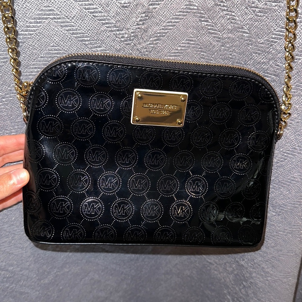 Michael Kors black patent leather crossbody bag